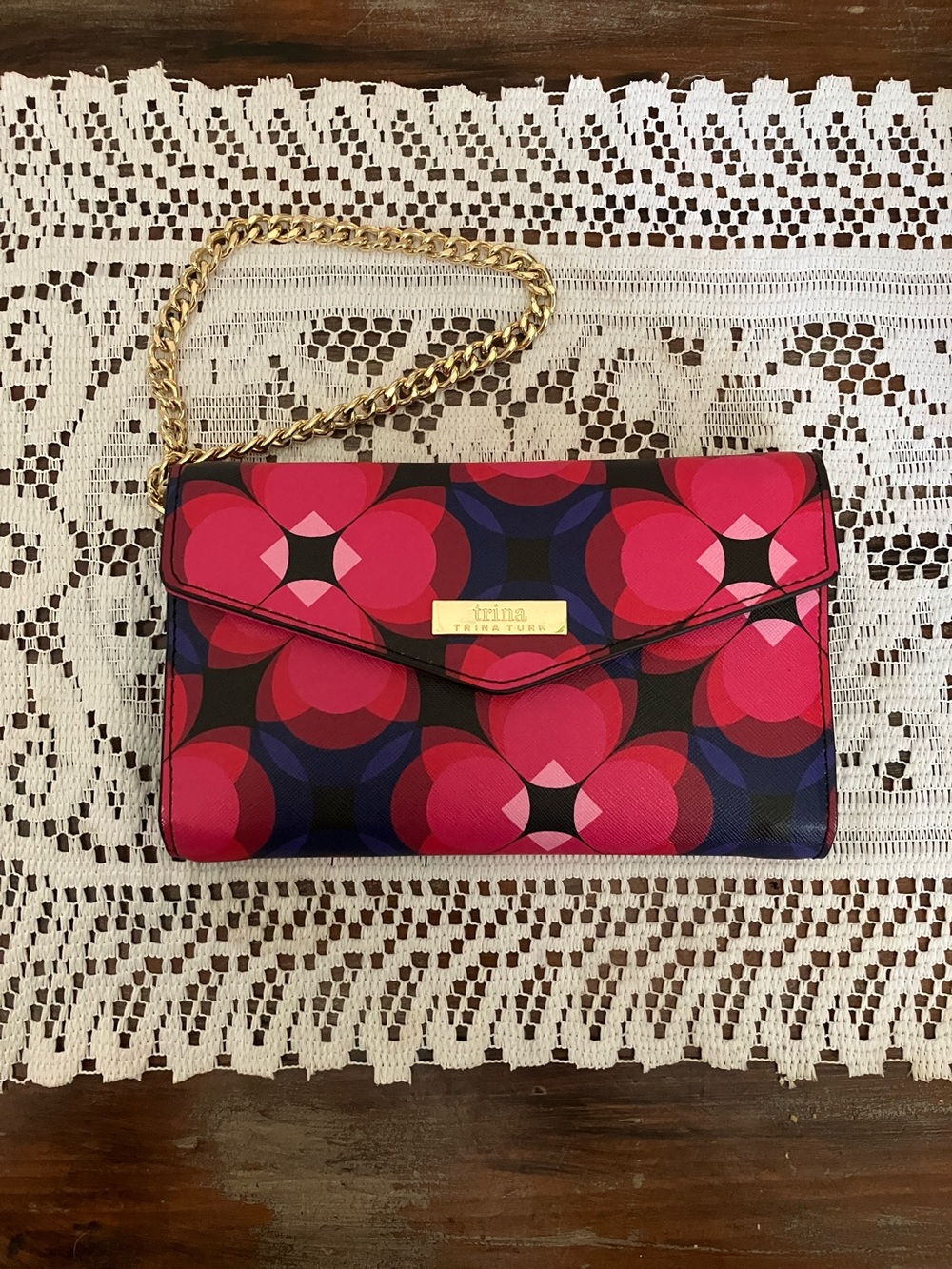 Trina Turk Pink & Navy Floral Chain Shoulder Bag
